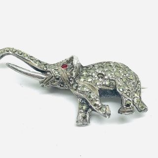 Antique Art Deco Sterling Silver Marcasite Elephant Brooch