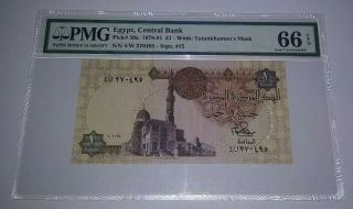Egypt Rare 6 - Digit Serial Number 1 Pound P 50a 1978 Pmg Gem Unc 66 Epq /prefix 4
