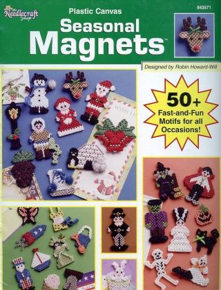 Seasonal Magnets 50,  Holiday Designs Tns Plastic Canvas Pattern Booklet Rare