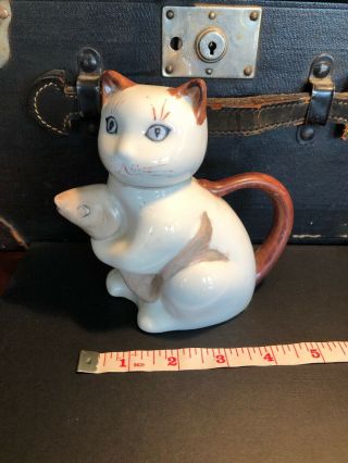 Lucky Cat And Fish Tea Pot / Pitcher Marked Made In China Sve