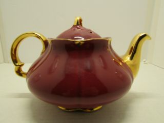 Rare Vintage Wood And Sons Ellgreave Teapot Maroon With Gold Handle And Spout