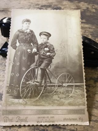 Antique Cabinet Card - Little Boy On A Tricycle/ Henderson Ky