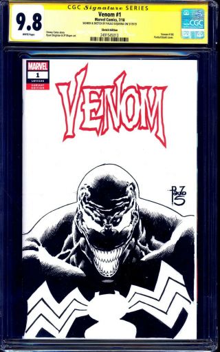 Venom 1 Blank Cgc Ss 9.  8 Signed Sketch By Paulo Siqueira Rare Artist