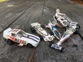 Vintage 1970s Evel Knievel Ideal Company Die - Cast Vehicle Toy Set - Rare Set