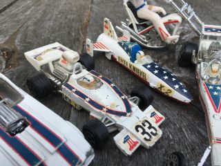 Vintage 1970s EVEL KNIEVEL Ideal Company Die - Cast Vehicle Toy Set - RARE Set 3