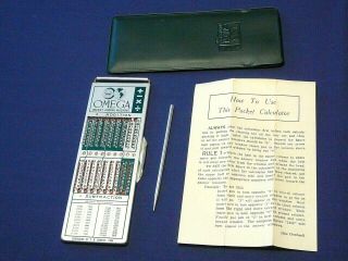 Vintage Omega Pocket Adding Machine With Stylus,  Case,  And Instructions