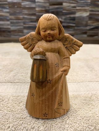 Very Rare Vintage Hand Carved Wood Angel Figurine 4” Tall
