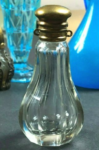 Vintage Antique Hinged Brass Cap Perfume Bottle Heavy Glass