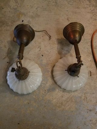 (2) Victorian/vintage/antique Pendant Lamps/lights With Solid Shades.  For.