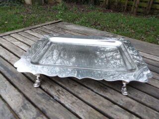 Antique Vintage Silver Plate Serving Dish Tray On Feet By William Hutton & Sons