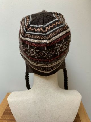 Rare Swix Wool COCOA BROWN Nordic Ski Hat Beanie Ear Flaps,  Braids,  Fleece Trim 3