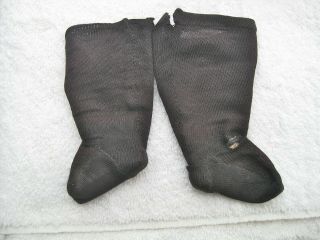 ANTIQUE FRENCH GERMAN BLACK LEATHER DOLL SHOES POINTED TOE RIBBON ROSSETTES 2