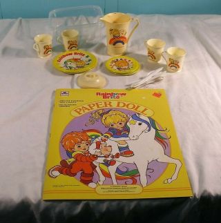 Vintage Rainbow Brite Toy Dinnerware Set & Paper Doll Book,  1983