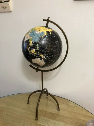 12 " Black Rotating World Globe On 24 " Antique Bronze Stand