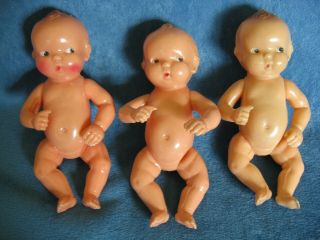 3 Vintage Irwin 5 " Plastic Jointed Baby Dolls To Dress,  1950 