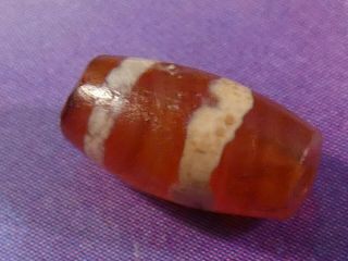 Ancient Agate Carnelian Etched 2 Stripe Pyu Tube Bead 8.  9 By 4.  6 Rare