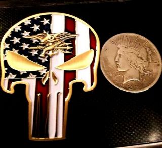 Rare Huge U.  S.  Navy Seal Team Red White & Blue Punisher 35/50 Challenge Coin