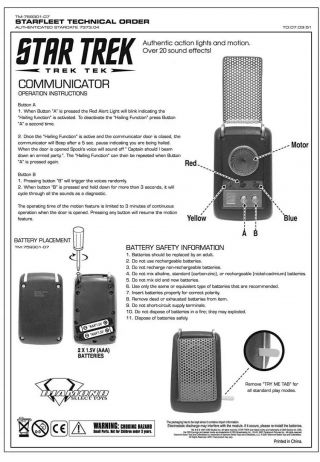 Diamond Select Toys Star Trek: The Series Classic Communicator RARE 3