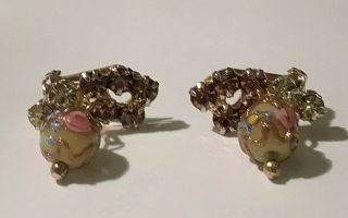 D&e Juliana Wedding Cake Bead Earrings W/ Peridot & Root Beer Rhinestones Rare