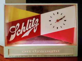Vintage Antique Schlitz Beer Lighted Bar Clock Sign 1950s Old Store Display Rack