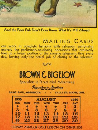 1930 Brown & Bigelow Company Archives Mermaid Pin - up Girl & Golf Calendar Rare 2