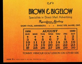 1930 Brown & Bigelow Company Archives Mermaid Pin - up Girl & Golf Calendar Rare 3