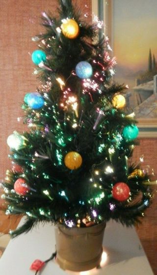 Rare 32  Bradford Fiber Optic Tree With Ice Glow Sugar Coated Ornaments
