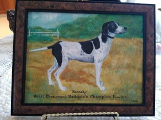 Antique Oil On Board Folk Art Pointer Dog " Barnaby " Portrait Estate