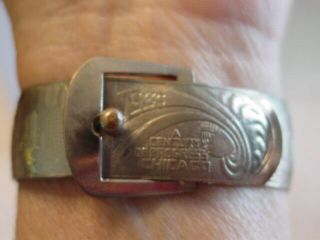Vintage 1933 Century Of Progress Worlds Fair Metal Rare Buckle Cuff Bracelet