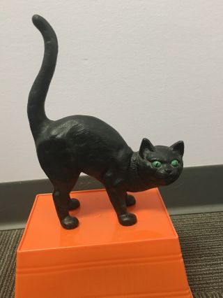 Antique Vintage Cast Iron Black Cat With Green Eyes Arched Back Door Stop