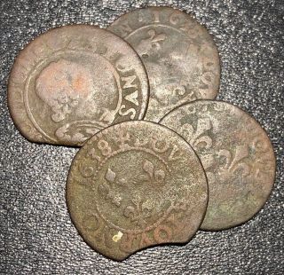 1610 - 1643 France Louis Xiii Double Tournois Rare Medieval French Coin