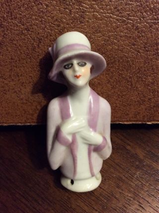 Antique Vintage 3” Porcelain Half Doll Pin Cushion Flapper Girl