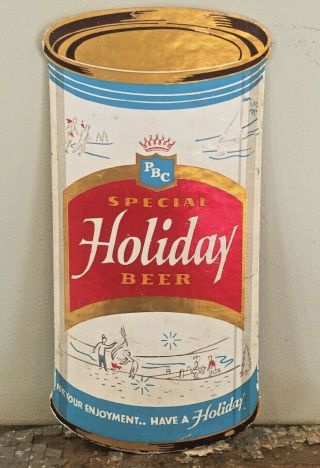 Rare Vintage Pbc Special Holiday Beer Can Cardboard Store Display Sign