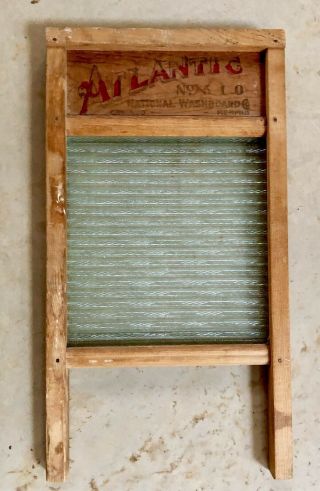 Vintage Rare Antique Atlantic No 510 National Glass Wood Washboard Ribbed Glass