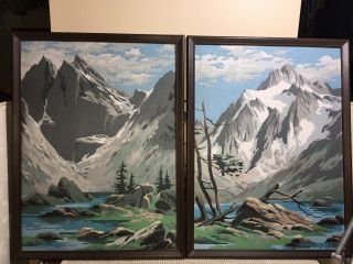Set Of 2 Vintage Mountain Landscape Paintings Hand Painted Acrylic Framed