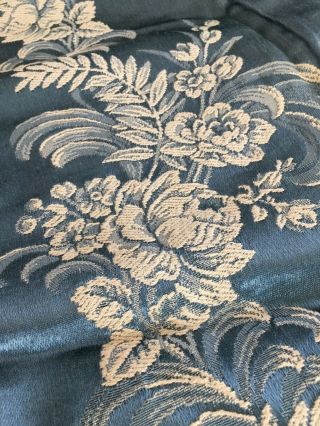 Silk Antique Floral Drapery Panels (2) Blue Ivory 43” X64” Embroidered Brocade