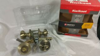 Kwikset Smart Key Single Cylinder Deadbolt Combo Pack Antique Brass Shiping