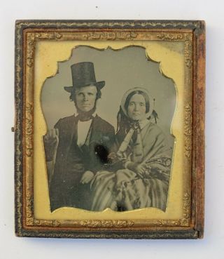 19th C.  Antique 1/6th Plate Ambrotype Coffin Shaped Matte Abe Lincoln Look Alike