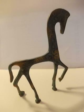 210 / Good Sized Vintage Cast Brass Greek Figure Of A Horse