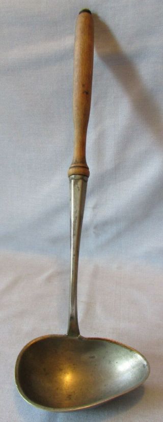 Antique Late 1700s Ladle - Pewter With Turned Wood Handle 14 In.  Long