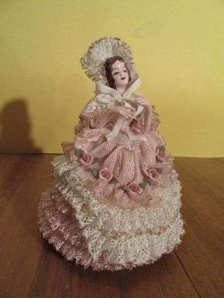 Lace Figurine Heirlooms Of Tomorrow Woman In Pink And White With Roses