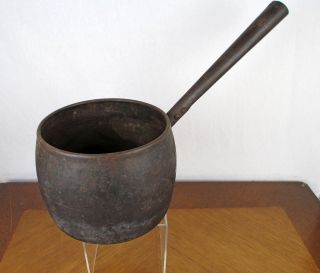 Vintage Unusual Heavy Farmhouse Hearth Cast Iron And Steel Long Handled Jam Pot