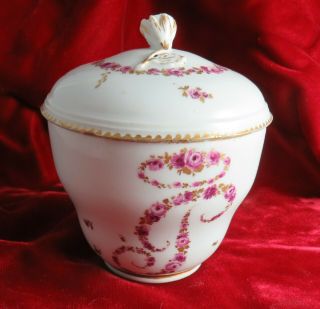 Antique Hand Painted Porcelain Pot De Creme With P Initial