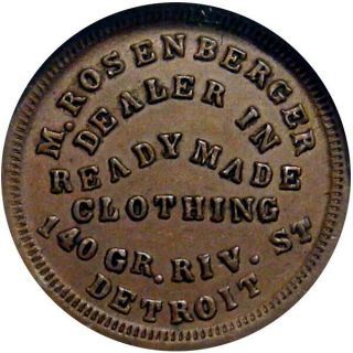 1863 Detroit Michigan Civil War Token Rosenberger R7 Rare Merchant Ngc Ms63