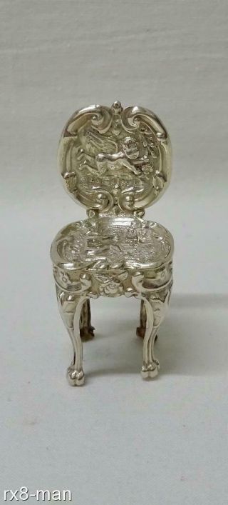 1901 Rare Solid Sterling Silver Miniature Cherub Embossed Chair - Levi & Salaman