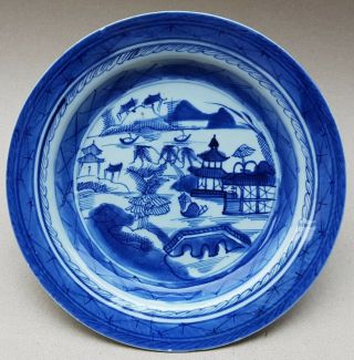 1700s Large Antique Chinese Blue & White Porcelain Dish,  Landscape Painting