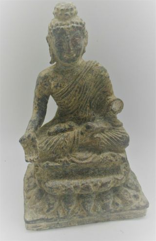 Circa 200 - 300ad Ancient Gandharan Bronze Seated Buddha Statuette Rare 20cm,