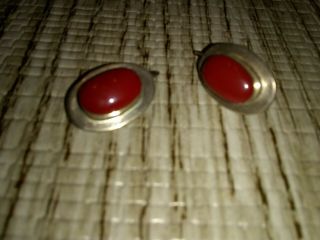 Antique Red Coral Sterling Silver Earrings Marked Ts - 105 Mexico
