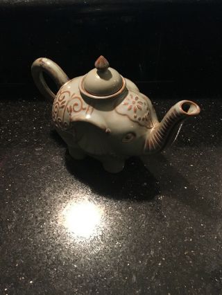 Pier1 Imports Stoneware Elephant Tea Pot Antique Green Brown