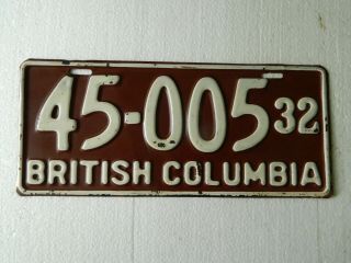 British Columbia 1932 License Plate.  And Rare.